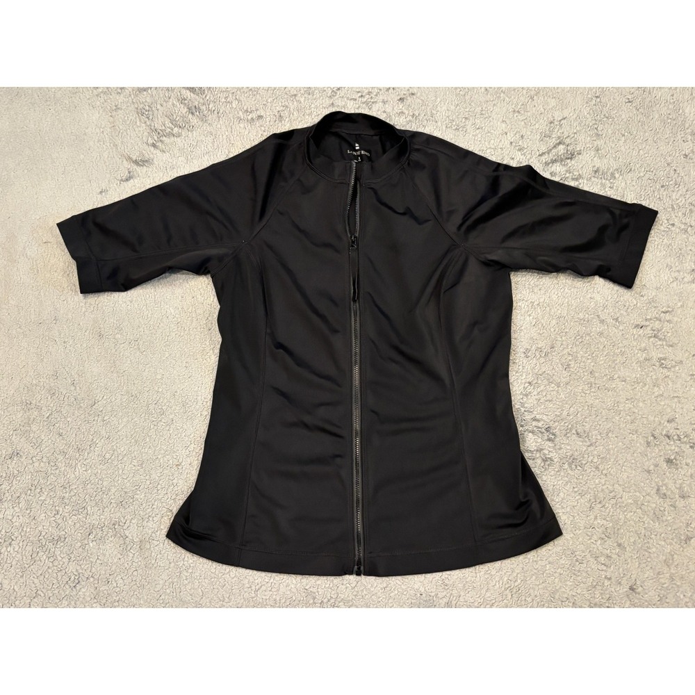 Lands' End Full Zip Short Sleeve Swim Shirt Rash Guard Women's Sz S (6-8) Black